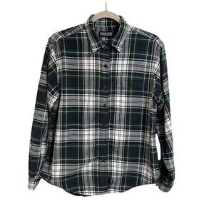 Lands’ End Green White Tartan Flannel Shirt Women’s Medium Holiday Plaid